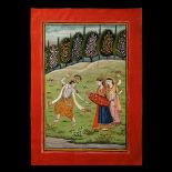 Indian Kangra School Painting of Krishna with Sakhis