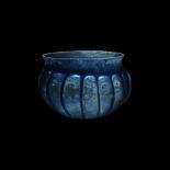 Roman Deep Blue Ribbed Glass Vessel