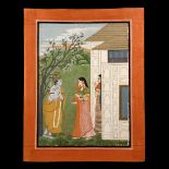 Indian Guler School Painting of Krishna Meeting Radha