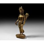 Sino-Tibetan Gilt Standing Goddess Figure
