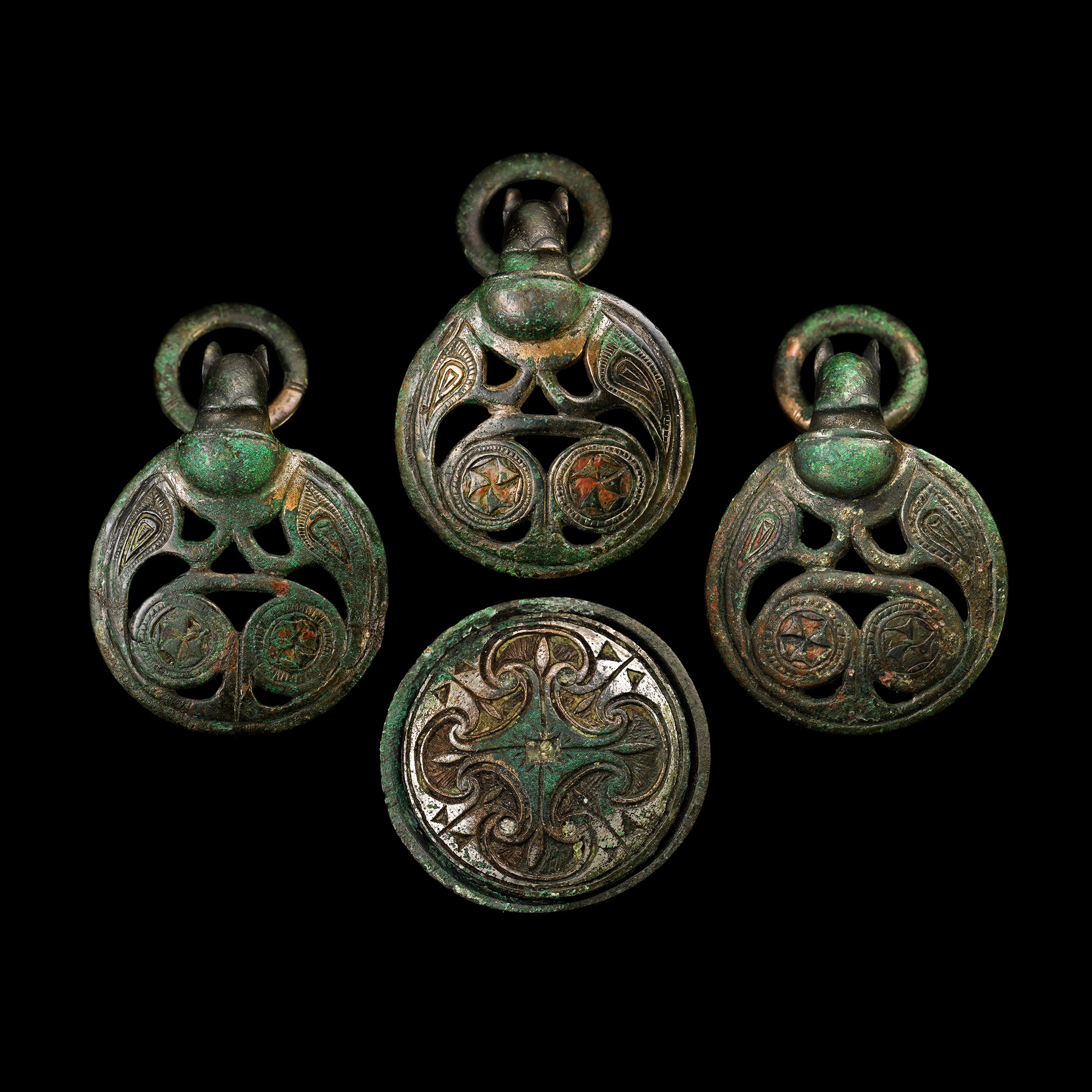 'The Scotch Corner' Anglo-Saxon Hanging Bowl Mounts and Bowl