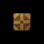 Medieval Heraldic Glazed Floor Tile with Cross