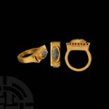 Late Roman Architectural Gold Ring with Gemstone
