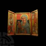 Very Large Ethiopian Triptych Icon of the Virgin and Child with Archangels and Equestrian Saints