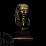 Egyptian Bronze Head of a God or King with Inlaid Eyes