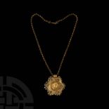 Byzantine Heavy Gold Coin Pendant with Chain