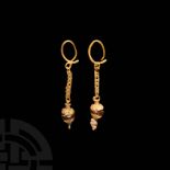 Hellenistic Gold Earrings with Carnelian Bead Drops