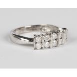 A 9ct white gold and diamond ring, mounted with two rows of five circular cut diamonds, weight 3.3g,