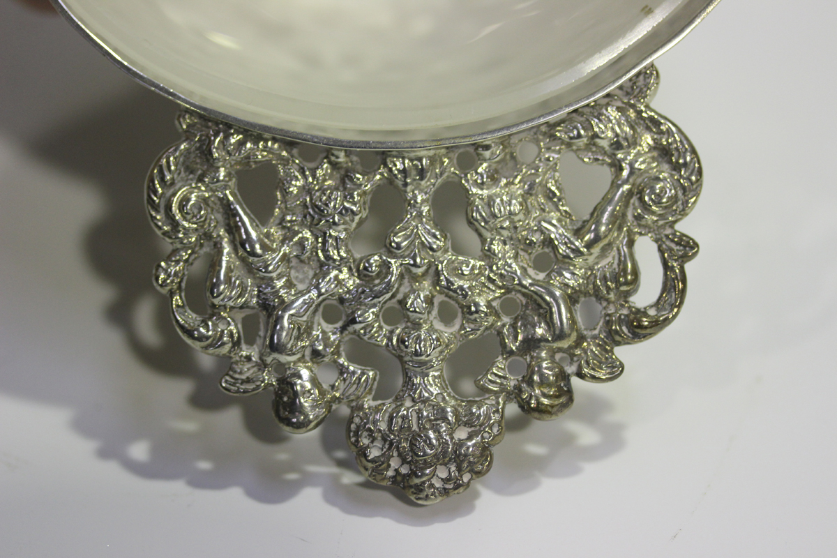 A 19th century Continental silver oval bowl, the body decorated in relief with a band of flowers and - Image 4 of 6