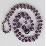 A single row necklace of graduated faceted amethyst beads alternating with small colourless beads,