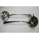 A George III silver Old English pattern soup ladle, London 1790, length 35cm, and a George IV silver