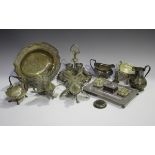 A collection of assorted plated items, including a late Victorian circular salver, diameter 29.