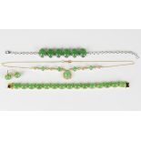 A silver gilt and green gem set bracelet on a snap clasp, length 20.5cm, a matching pair of silver