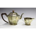 A George V silver octagonal teapot and milk jug, Birmingham 1931 by Adie Brothers, weight 781g,