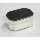 A George III silver nutmeg grater box of cut cornered rectangular form with hinged lids to top and