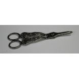 A pair of early Victorian silver grape scissors, engraved with a crest, London 1837 by William