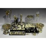 A collection of assorted plated items, including a pair of 19th century Sheffield plate telescopic
