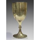An Edwardian silver goblet, the ovoid bowl with engraved presentation inscription, on a beaded