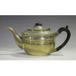 A George V silver teapot of oval cushion form, London 1920 by Ollivant & Bottsford, weight 585g,