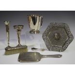 A collection of assorted plated items, including a four-piece tea set, a pair of oval entrées dishes