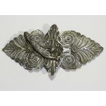 An early 20th century Russian silver filigree waist belt buckle, 94 zolotnik, of foliate scroll