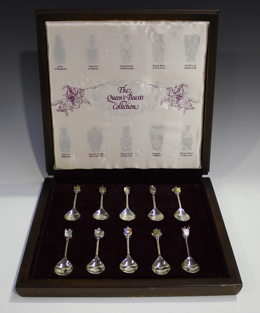 A set of ten 'The Queen's Beasts Collection' silver and enamel spoons, limited edition number 763 of