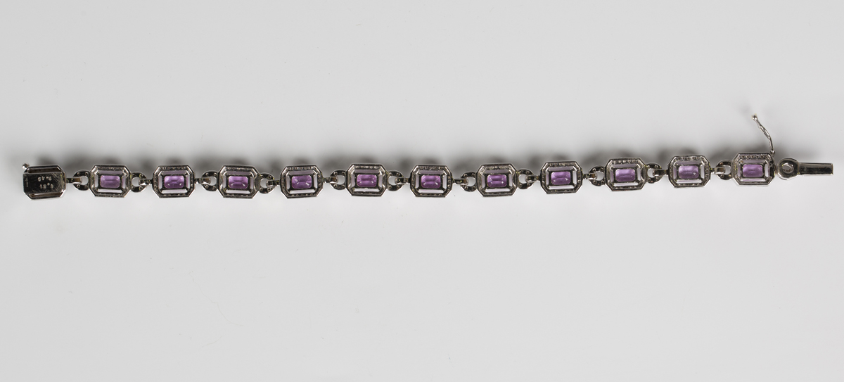 An 18ct white gold, pink sapphire and diamond bracelet, each canted corner rectangular link claw set - Image 5 of 5