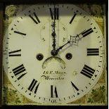 A George III oak longcase clock with eight day movement striking on a bell, the square painted