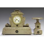 A late 19th century French pale brown marble mantel clock with eight day movement striking on a bell