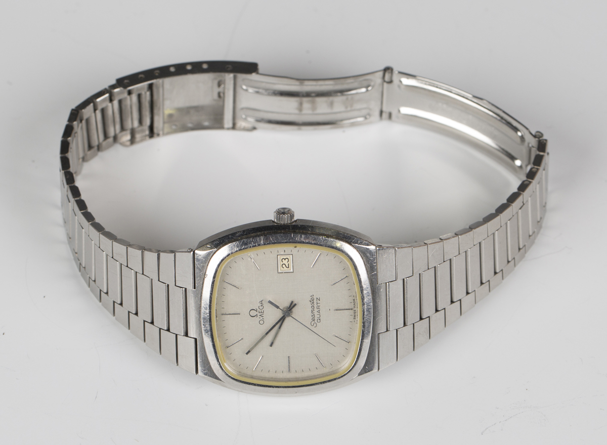An Omega Seamaster Quartz steel cased gentleman's bracelet wristwatch, the signed cushion shaped - Image 3 of 6