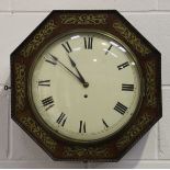 A late Regency brass inlaid rosewood octagonal cased wall timepiece with brass single fusee