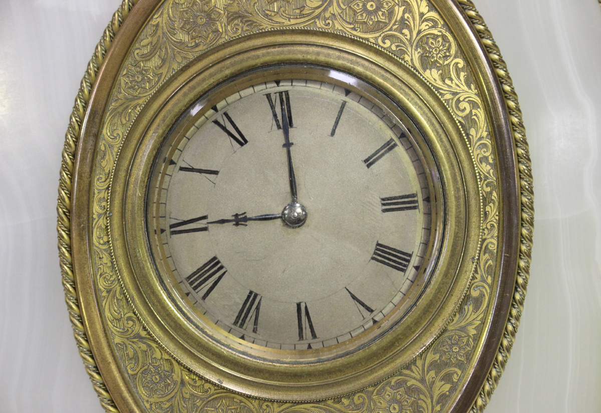 A Victorian onyx and gilt bronze strut timepiece, the drum cased movement with platform - Image 9 of 10