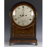 A George IV brass inlaid mahogany bracket clock, the brass four pillar eight day twin fusee movement