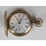 A Standard USA gilt metal keyless wind hunting cased fob watch, the gilt lever movement detailed '