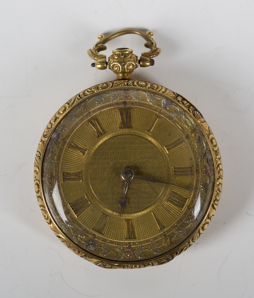 An 18ct gold cased keywind open-faced gentleman's pocket watch, the gilt fusee movement with a verge