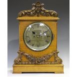 A late Victorian pale oak cased bracket clock with eight day twin fusee movement striking hours on a