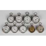 A group of nine late 19th/early 20th century Swiss silver cased keyless wind open-faced gentlemen'