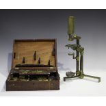 A 19th century lacquered brass compound monocular microscope, signed 'W&S Jones 30 Holborn
