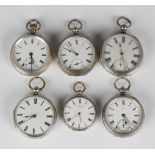 A late Victorian silver cased keyless wind open-faced gentleman's pocket watch, the enamelled dial