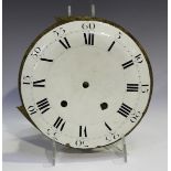 A late 19th century brass two train eight day movement with 9½-inch white enamel convex dial,