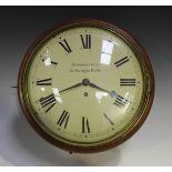 A 19th century mahogany circular wall timepiece with brass four-pillar eight day single fusee