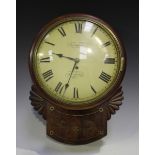 A 19th century mahogany drop dial wall timepiece with brass four pillar eight day fusee movement,