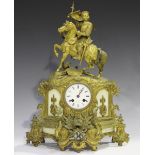 A late 19th century French ormolu and alabaster mantel clock with eight day movement striking on a