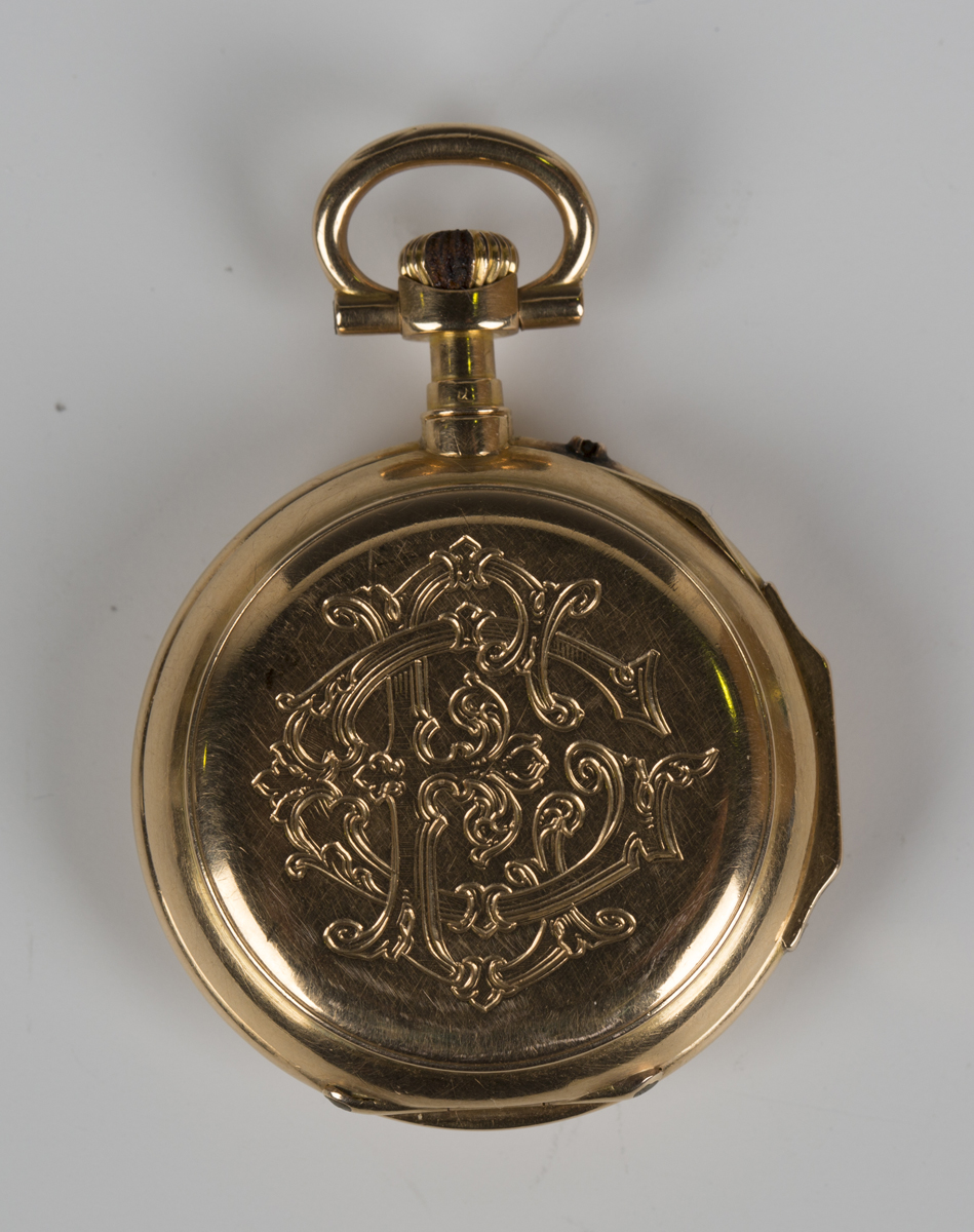 A gold cased keyless wind open-faced lady's fob watch with jewelled cylinder movement, gold inner - Image 3 of 8