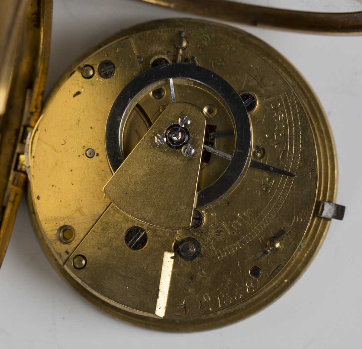 An 18ct gold cased keywind open-faced gentleman's pocket watch, the gilt fusee movement with a verge - Image 5 of 7