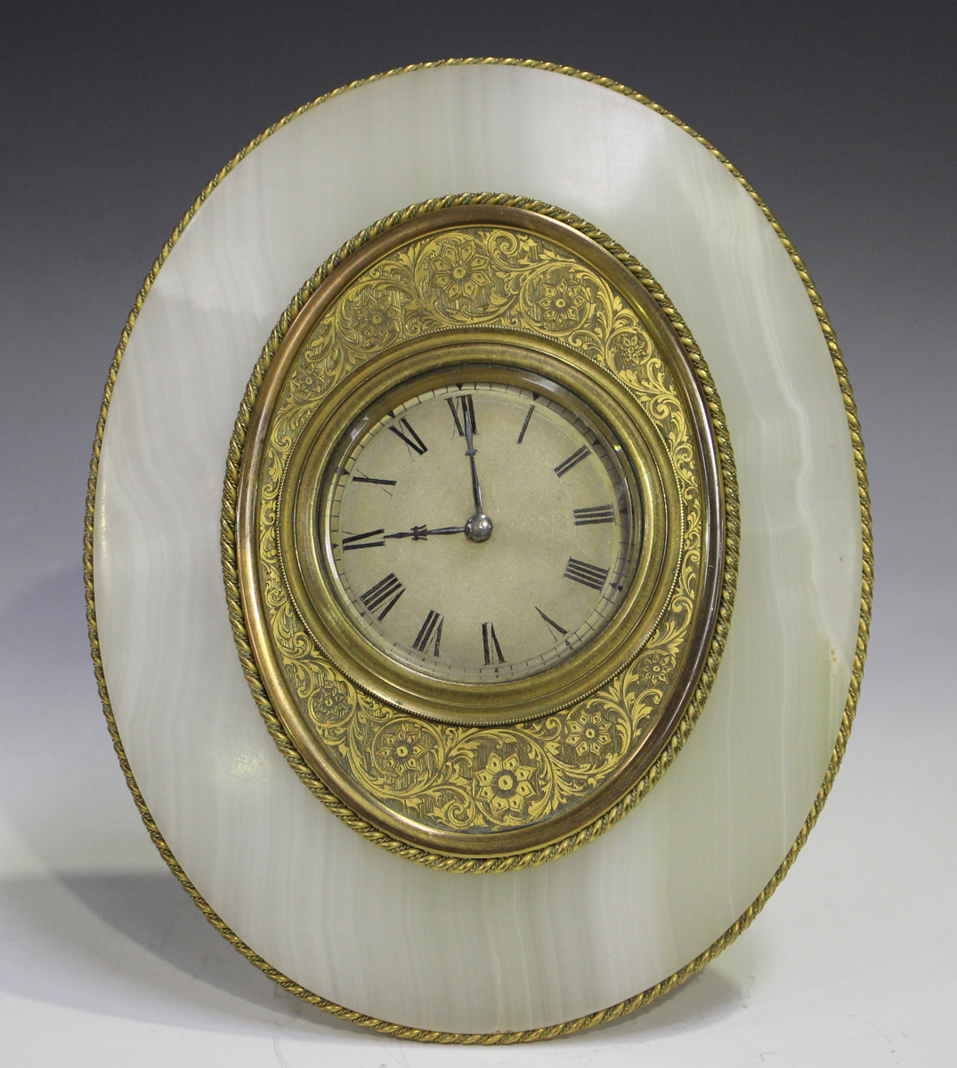 A Victorian onyx and gilt bronze strut timepiece, the drum cased movement with platform - Image 10 of 10