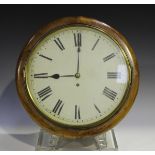 A late Victorian walnut circular wall timepiece with brass eight day single fusee movement, the back