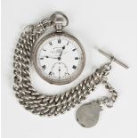 A silver cased keyless wind open-faced gentleman's pocket patch, the jewelled lever movement