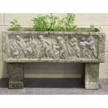 A 20th century cast composition stone rectangular garden planter, one side moulded with a band of