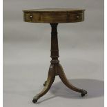 A small late 19th century mahogany drum-top occasional table, the crossbanded top inset with leather